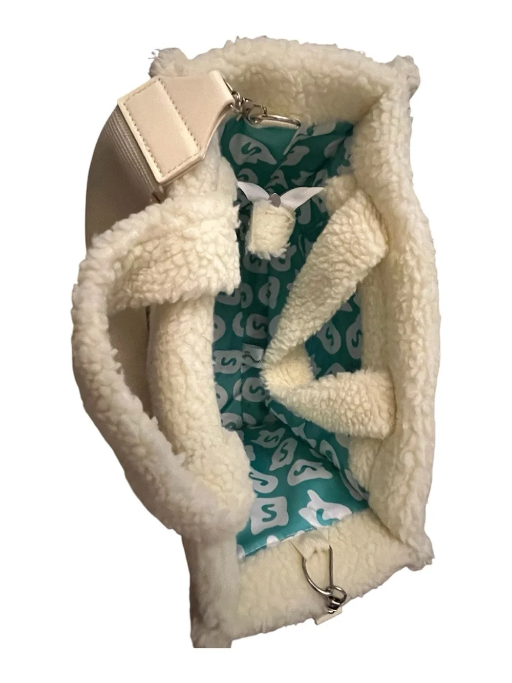 Squishmallows Teal and White Plush Tote with Sherpa Trim